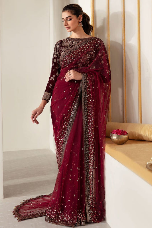 Jazmin Wedding Collection Saree Soft Net Fabric Maroon