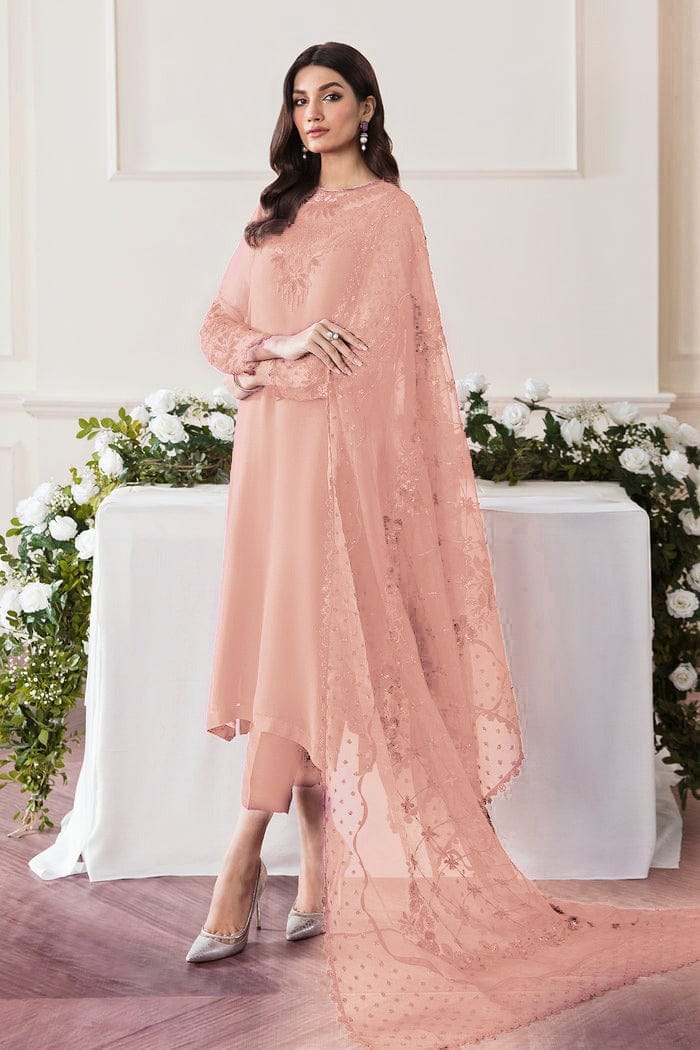 Baroque Peach Chiffon Party Wear Dress 4pc