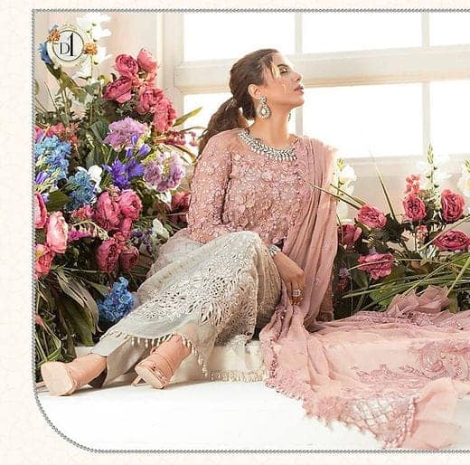 Maria B 3D chiffon Embroidery Pink Formal Collection 3pc Unstitched