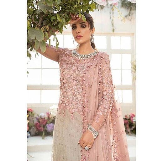 Maria B 3D chiffon Embroidery Pink Formal Collection 3pc Unstitched