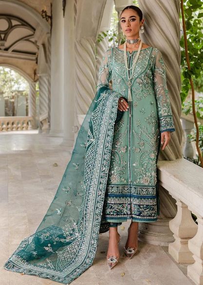 Gulaal Green Formal Collection Soft Net Hand Work Emb Fabric 3pc