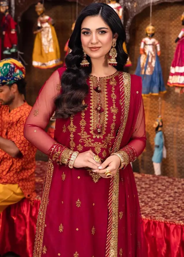 Asim Jofa Maroon Chiffon Formal Collection New Arrival