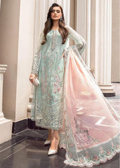 Maria B Green Pink Hand Work Formal Collection Chiffon Dress