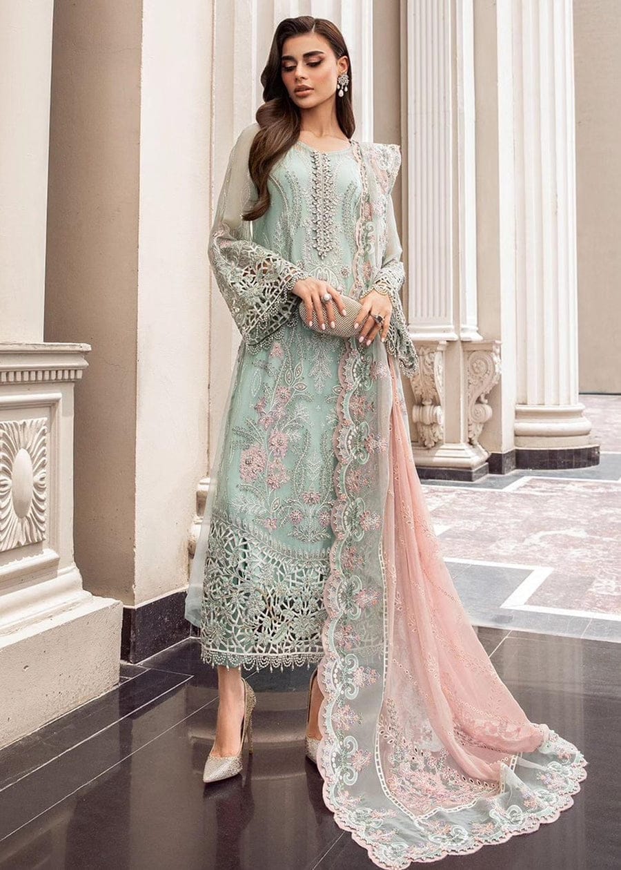 Maria B Green Pink Hand Work Formal Collection Chiffon Dress