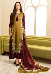 Lulusar Maroon & Gold Silk Embroidery Hand Work 3pc