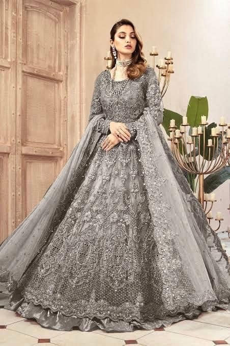 Maria B Gray Wedding Collection Bridal Maxi Soft Net Fabric