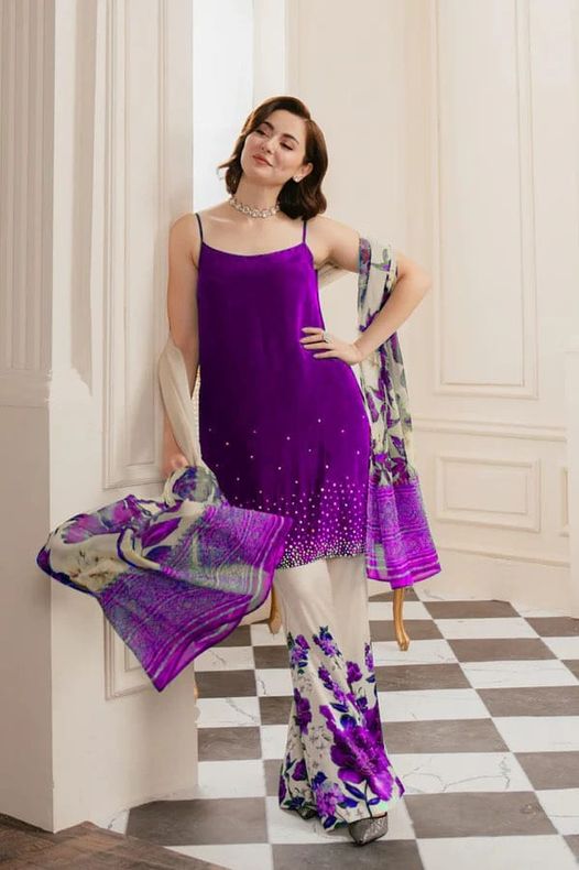 Lulusar Silk Purple Hand Work Party Wear Collection 3pc