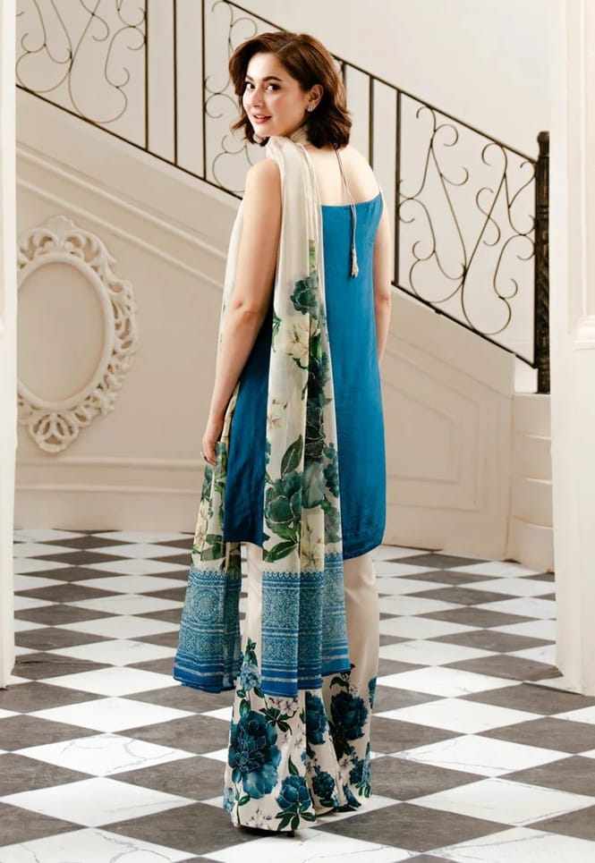 Lulusar Silk Blue Hand Work Party Wear Collection 3pc Unstitched