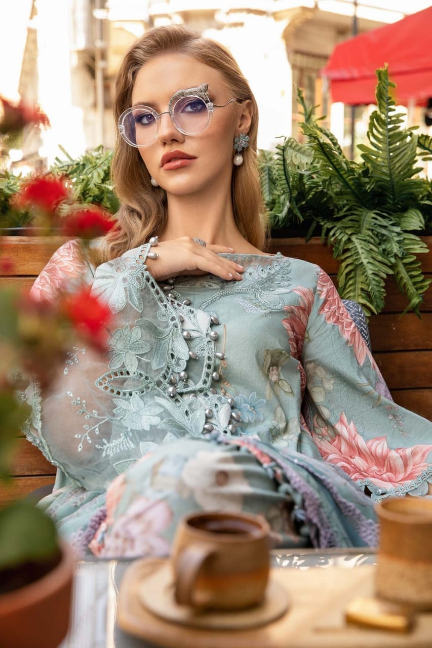 Maria B Green Floral New Arrival Embroidery Dress Mid Summer Collection