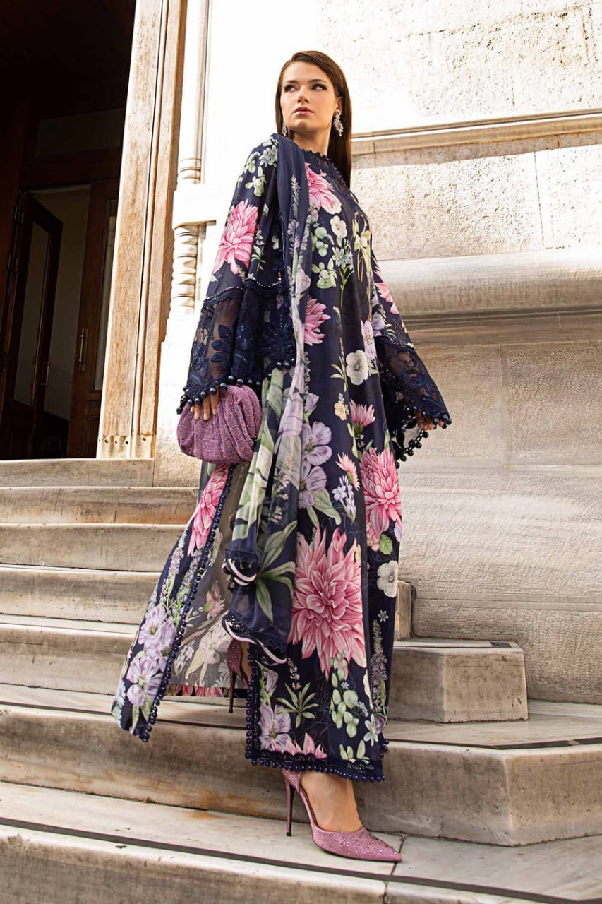 Maria B Navy Blue New Arrival Embroidery Dress Mid Summer Collection lawn dupata