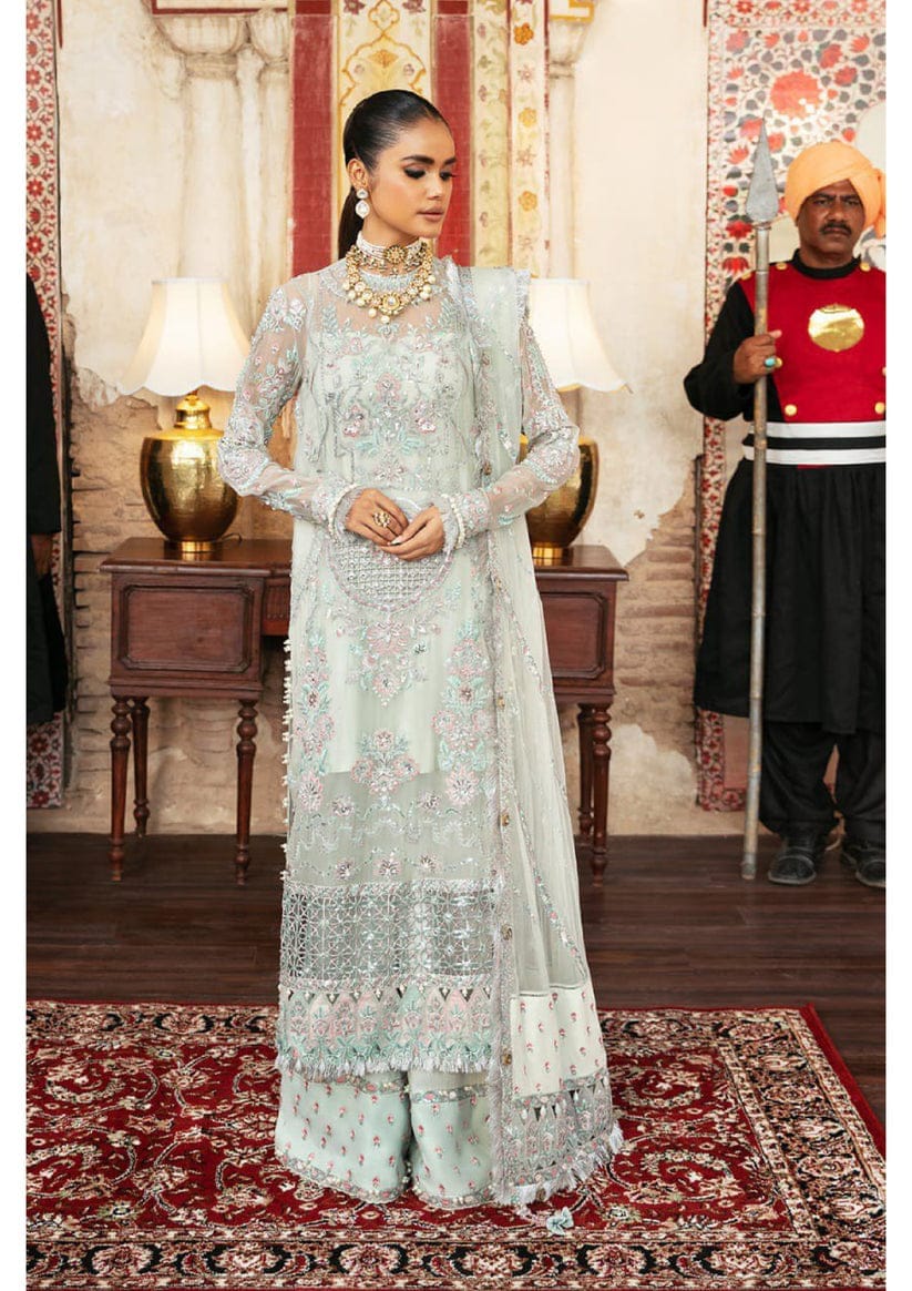 Afrozeh Light Green Formal Collection Organza Fabric 3pc Hand Work