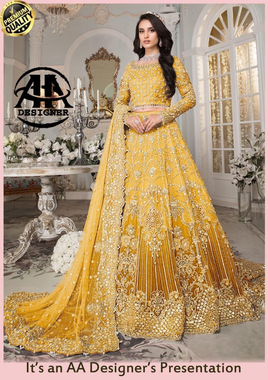 Maria B Yellow Wedding Collection Soft Net Maxi Bridal