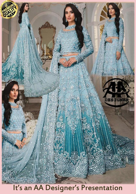 Maria B Sky Blue Wedding Collection Soft Net Maxi Bridal