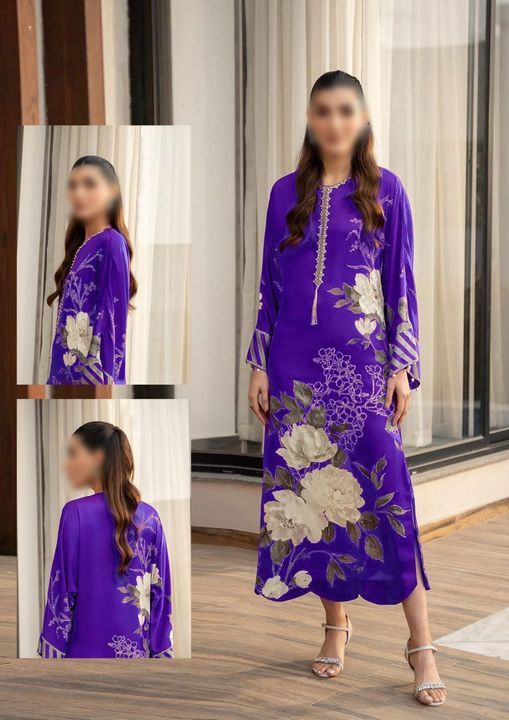 Lulusar shin Purple Silk Digital Print Hand Work Neck Line 3pc