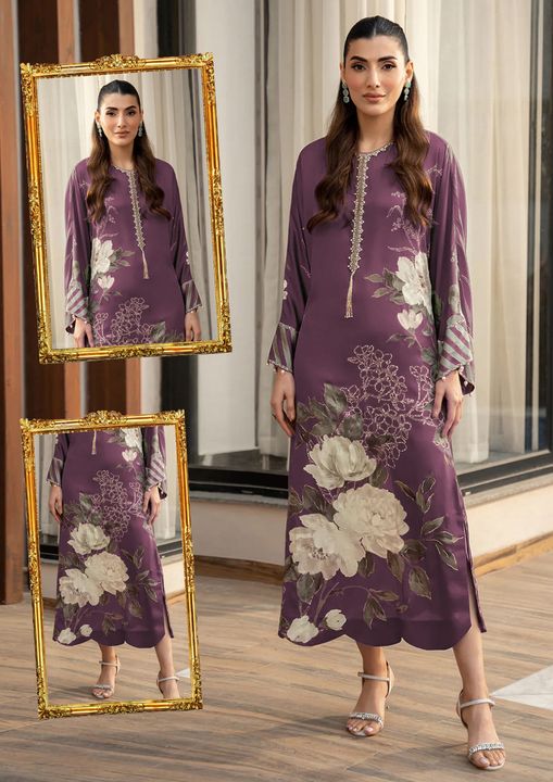Lulusar Purple Silk Digital Print Hand Work Neck Line 3pc