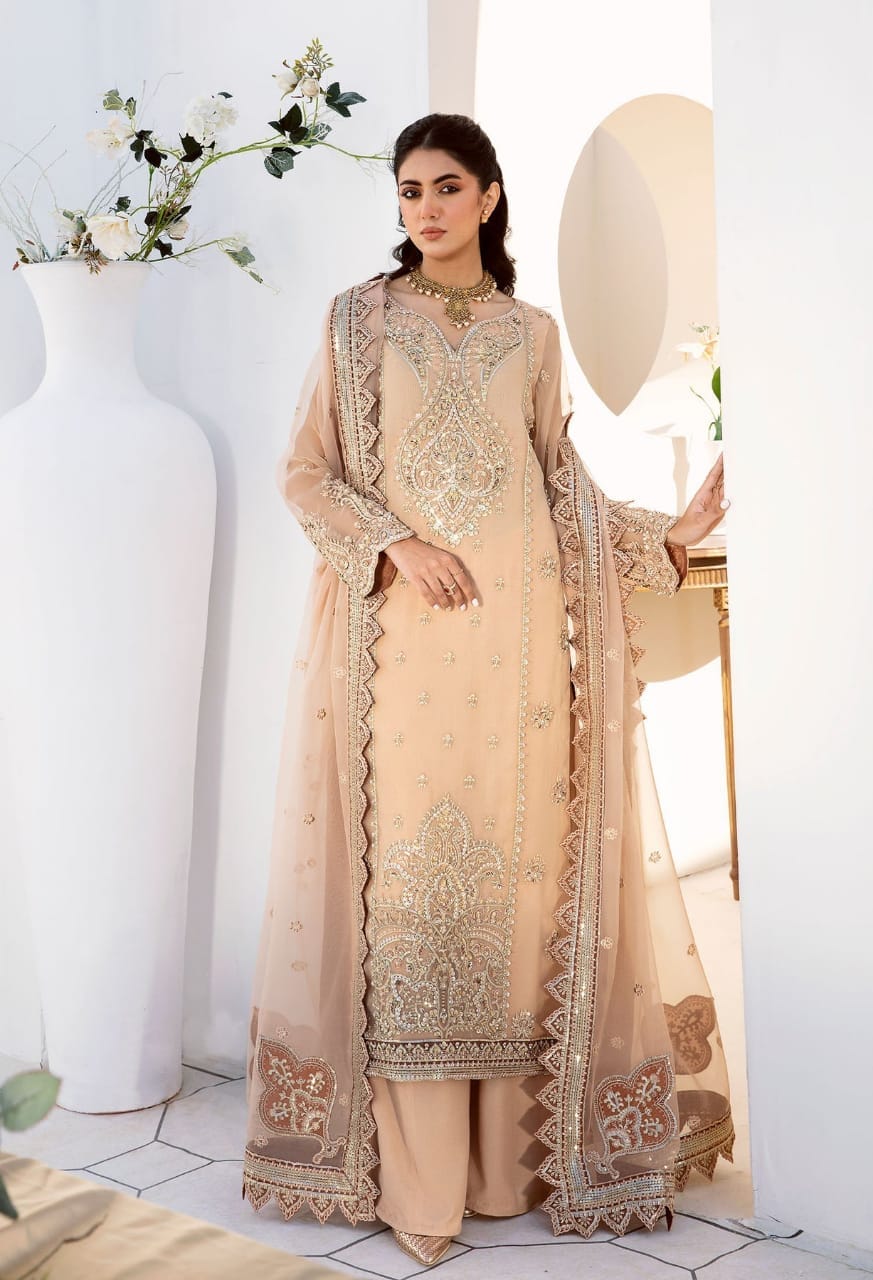 Akbar Aslam Skin Formal Collection Organza Dress Hand Work