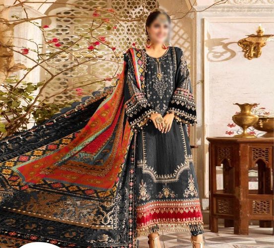 Maria B black Formal Collection Chiffon Dress 3pc Unstitched