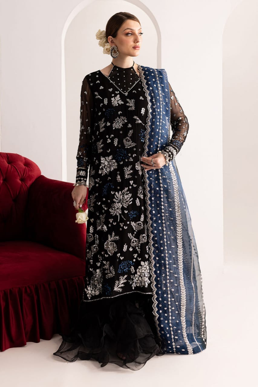 Nureh Black Chiffon Embroidery Formal Collection 3pc