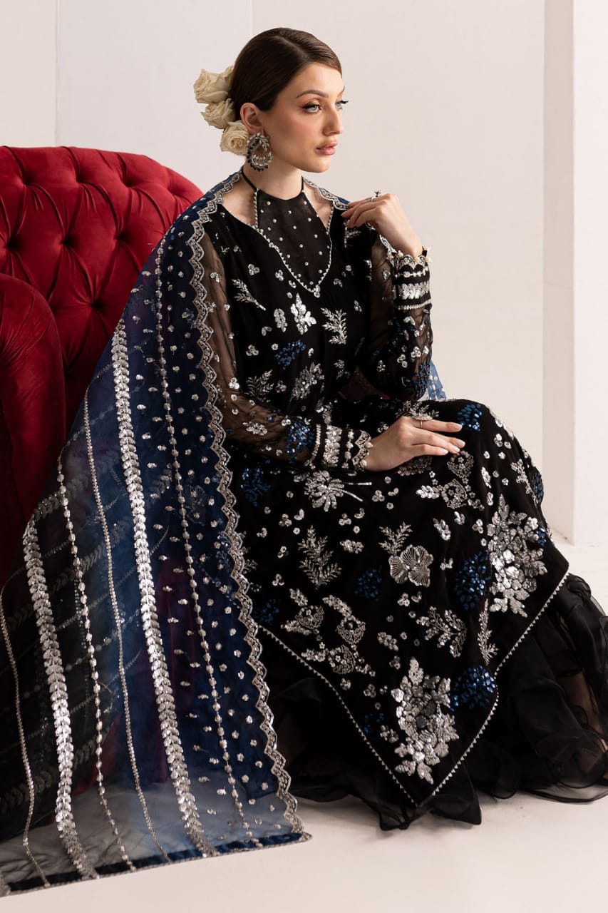 Nureh Black Chiffon Embroidery Formal Collection 3pc