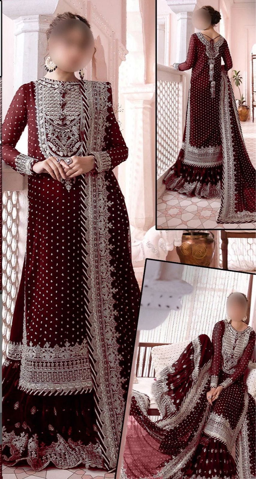 Asim Jofa Maroon & Silver Chiffon Formal Collection