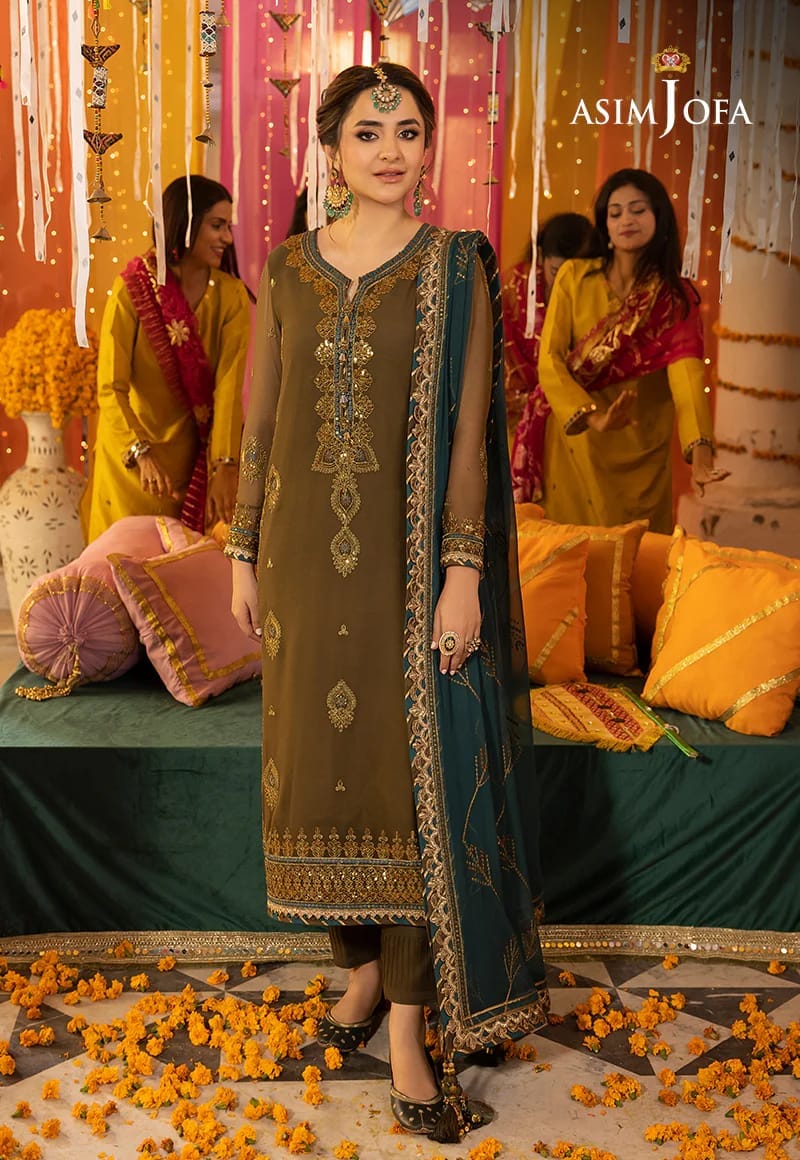 Asim Jofa Green Chiffon Formal Collection 3pc New Arrival