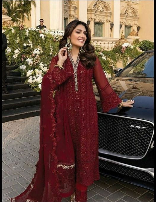 Azure Maroon Luxury Embroidery Chiffon Formal Collection 3pc