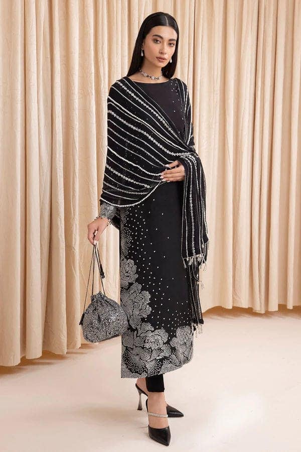 Jazmin Raw Silk Black Embroidery Dress Party Wear Collection