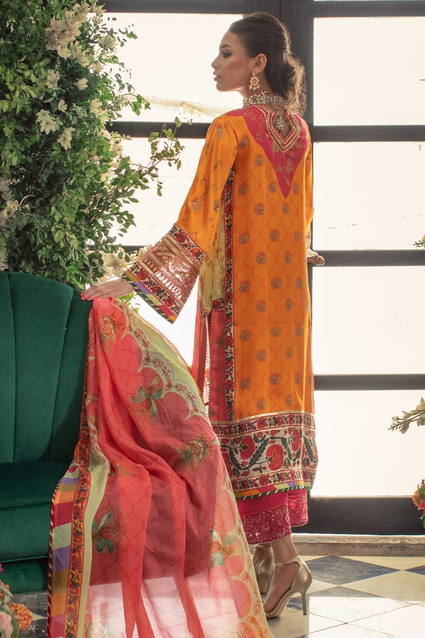 Anus Abrar Silk Multi Digital Hand Work Party Wear Collection 3pc