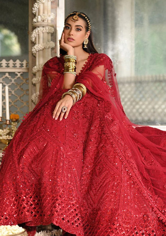 Qalamkar Red Wedding Collection Net Maxi Soft Hand Work