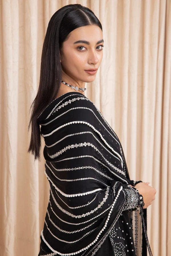 Jazmin Raw Silk Black Embroidery Dress Party Wear Collection