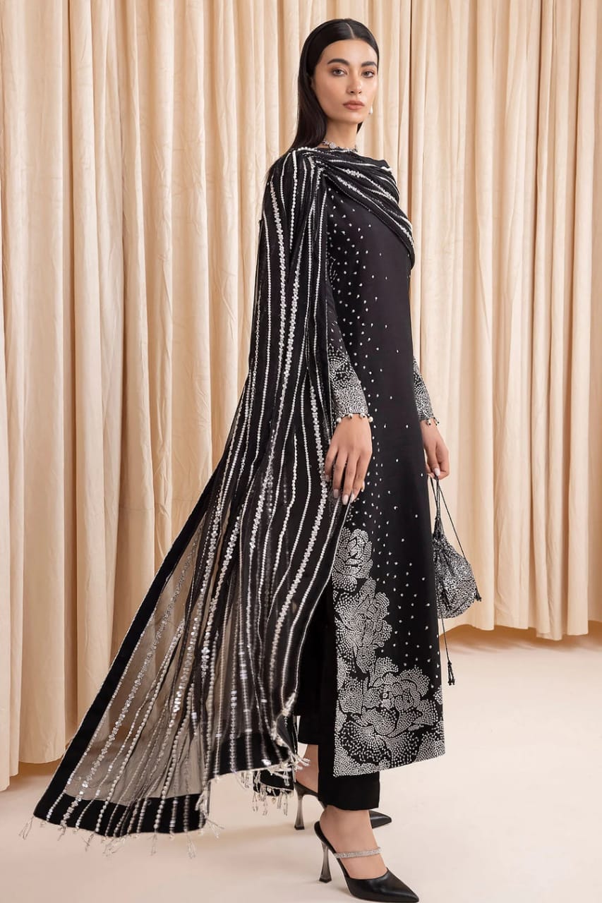 Jazmin Raw Silk Black Embroidery Dress Party Wear Collection