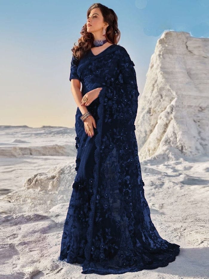 Maria B Wedding Collection Saree Navy Blue New Arrival Soft Net