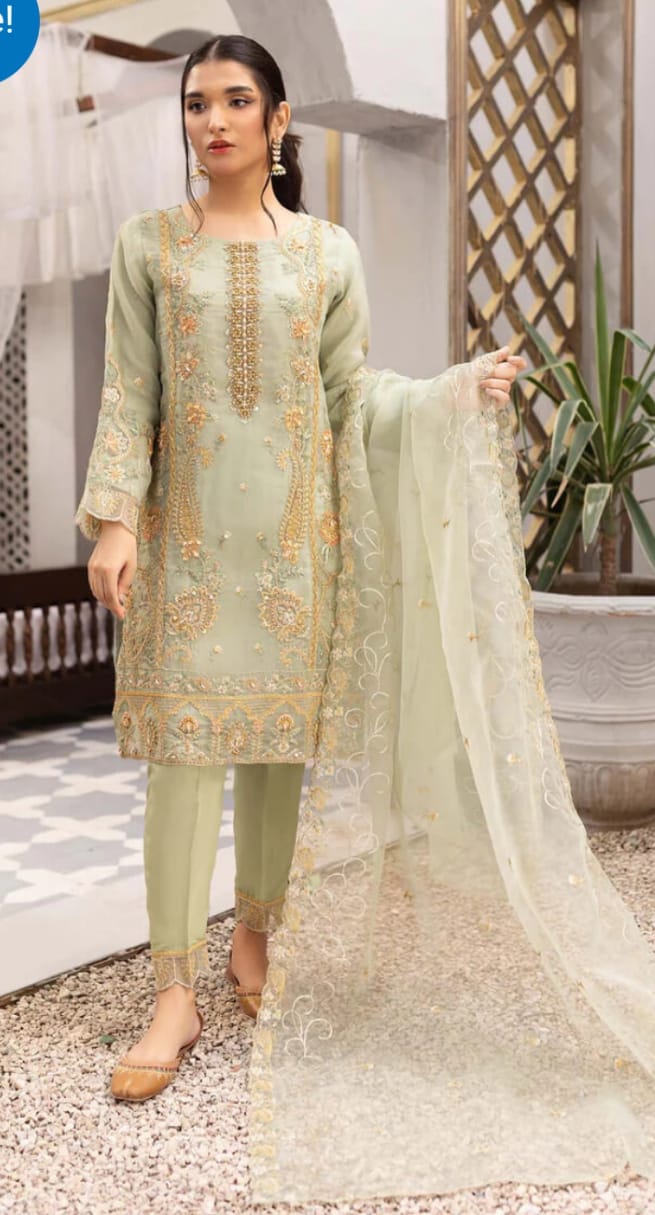 Gulaal Green Organza Dress Hand Work Formal Collection