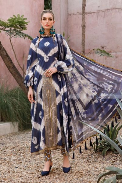 Maria B Swiss Lawn Blue New Arrival Full Suit Print Silk Duptta