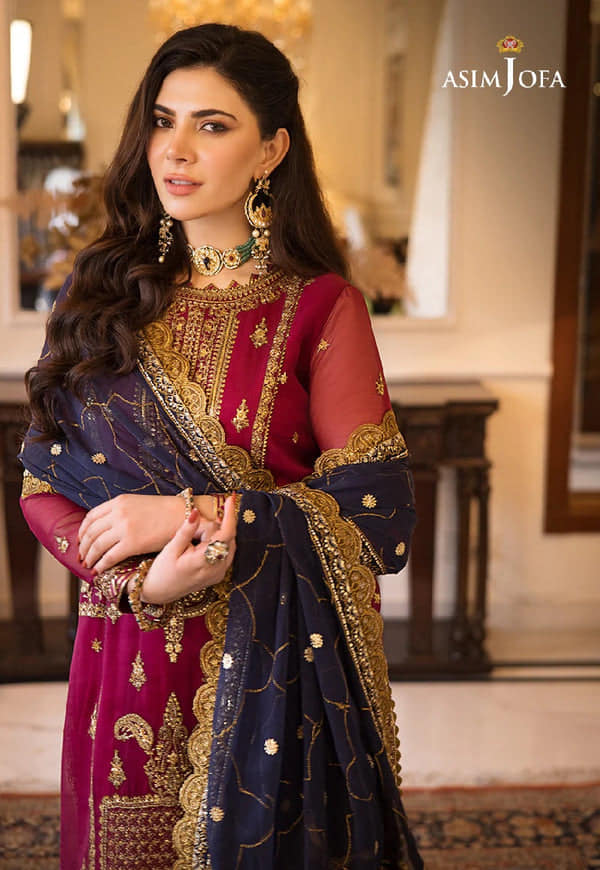 Asim Jofa Pink Chiffon Formal Collection Embroidery Dress 3pc