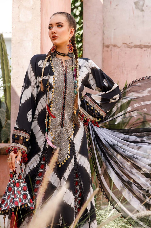 Maria B Swiss Lawn Black New Arrival Full Suit Print Silk Duptta