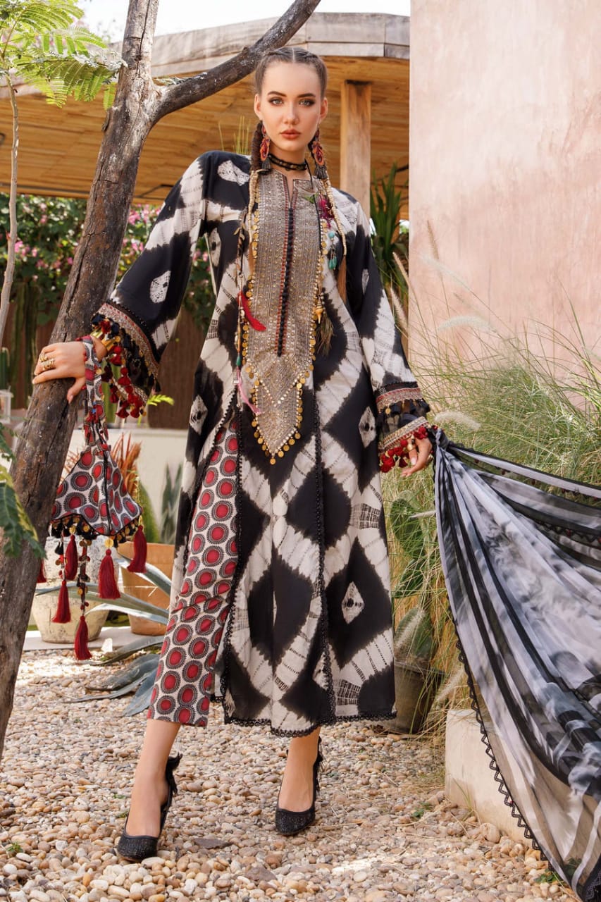 Maria B Swiss Lawn Black New Arrival Full Suit Print Silk Duptta