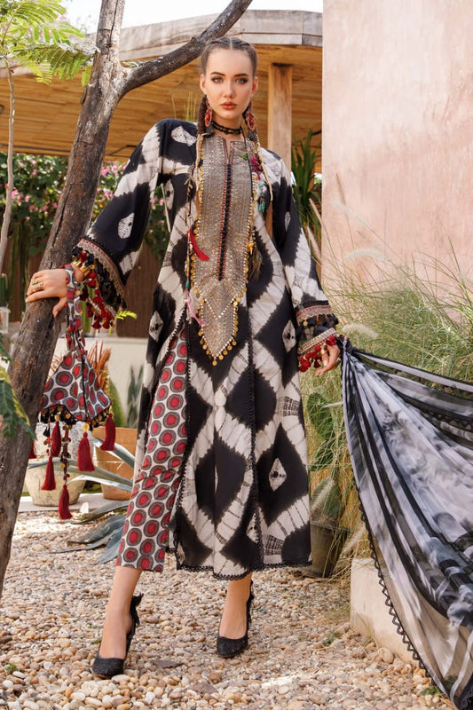 Maria B Swiss Lawn Black New Arrival Full Suit Print Silk Duptta