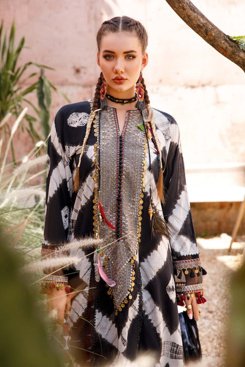 Maria B Swiss Lawn Black New Arrival Full Suit Print Silk Duptta