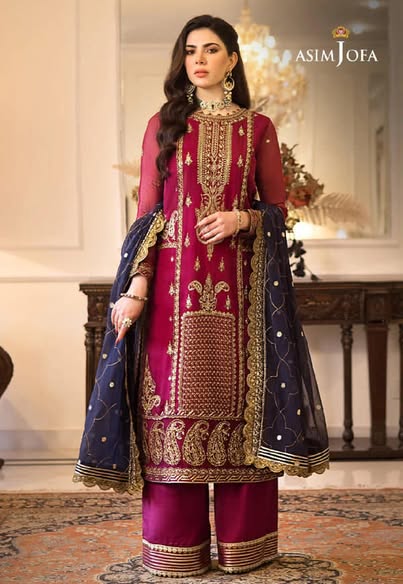 Asim Jofa Pink Chiffon Formal Collection Embroidery Dress 3pc