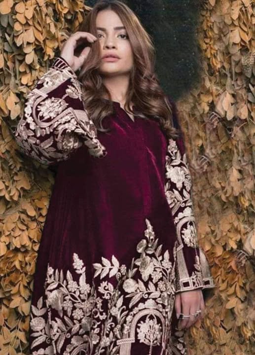 Agha Noor Maroon Organza Embroidery Dress 3pc