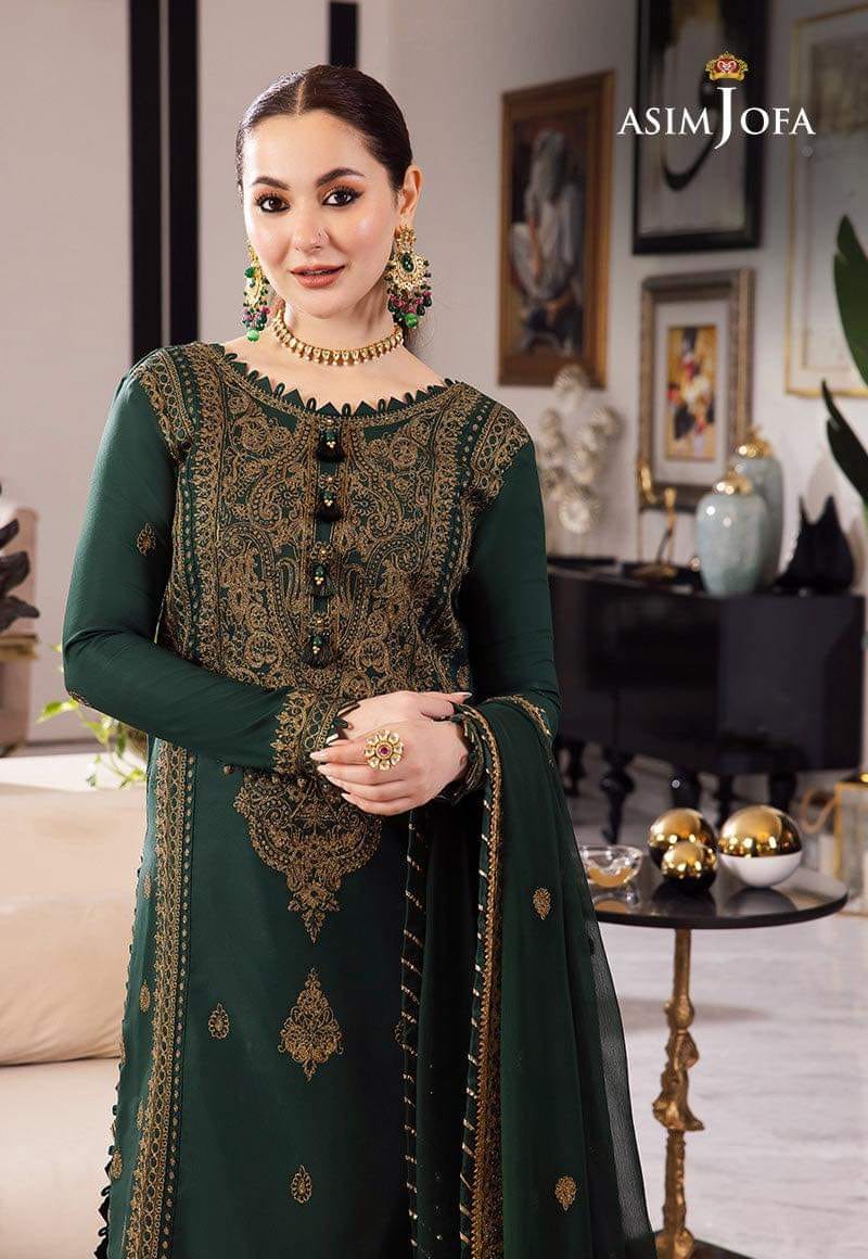 A.j Bottle Green Chiffon Formal Collection Embroidery Dress 3pc GoodLuck Collections A.j Bottle Green Chiffon Formal Collection Embroidery Dress 3pc GoodLuck Collections