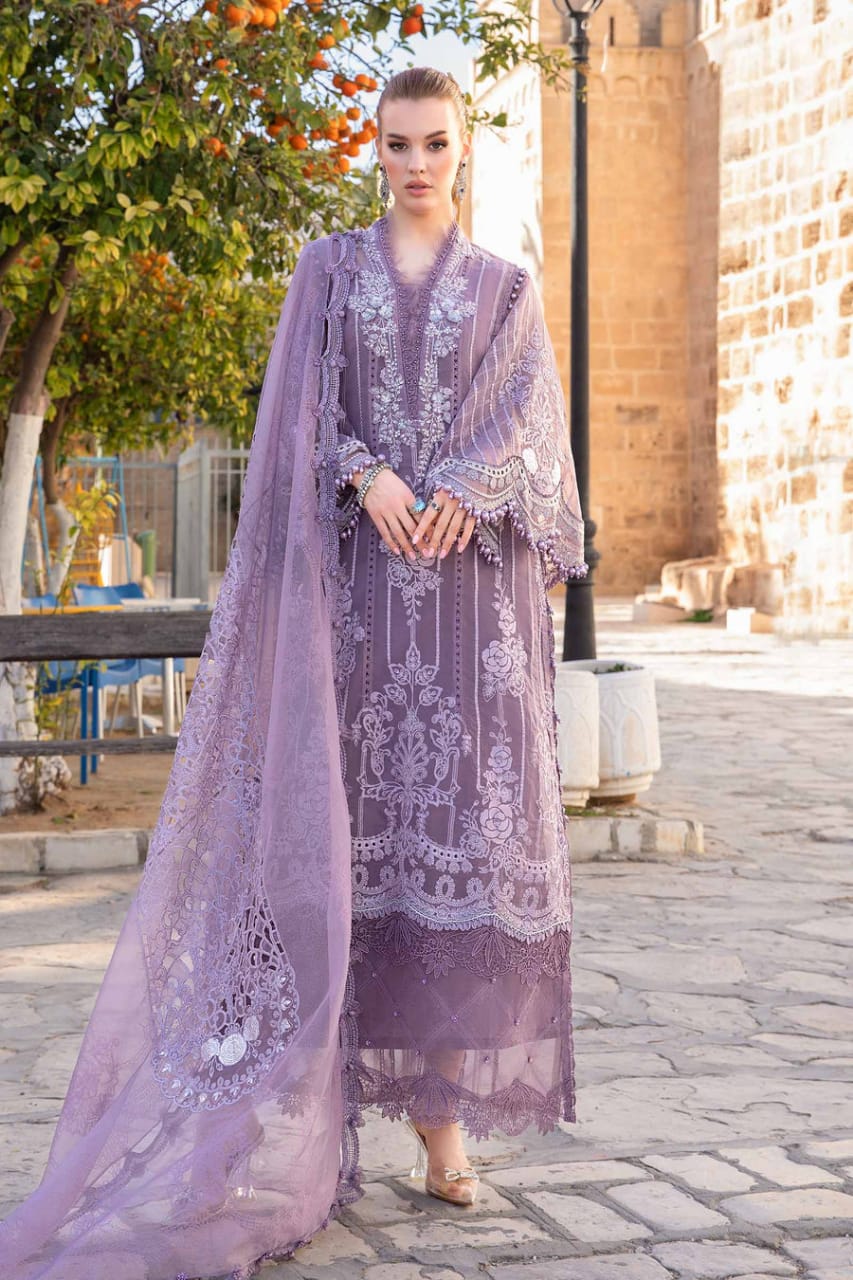 M.B Purple Lawn Chikankari Embroidery 3pc Unstitched Dress