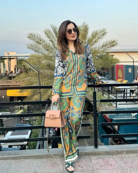 Lulusar Silk Digital Printed Mustard Floral 3PC Unstitched Dress