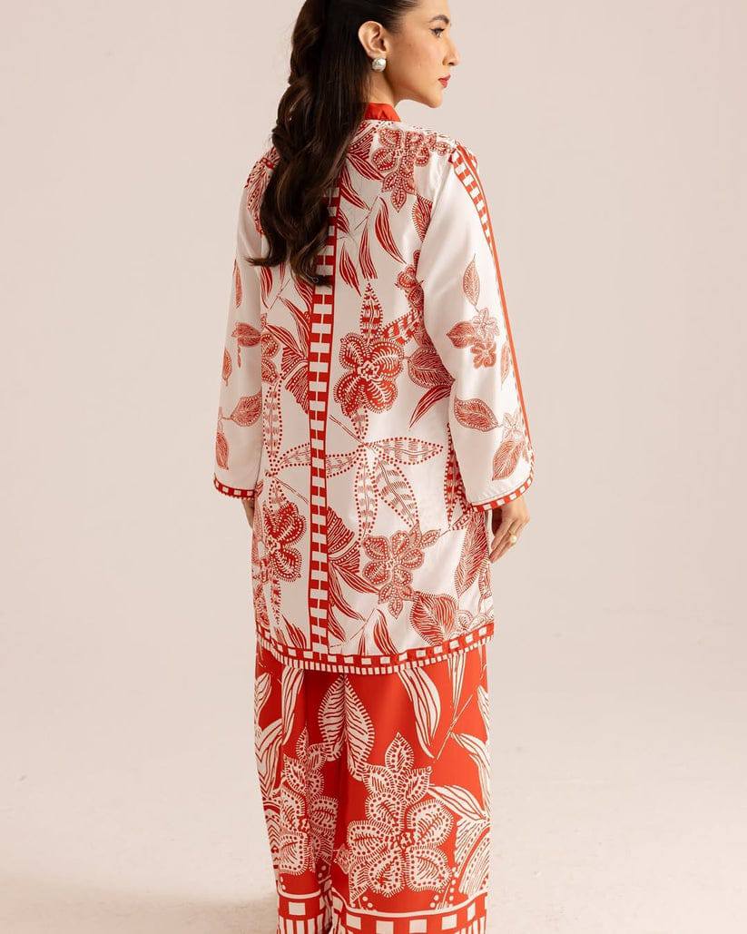 Lulusar Silk Digital Printed White & Brown 3PC Unstitched Dress