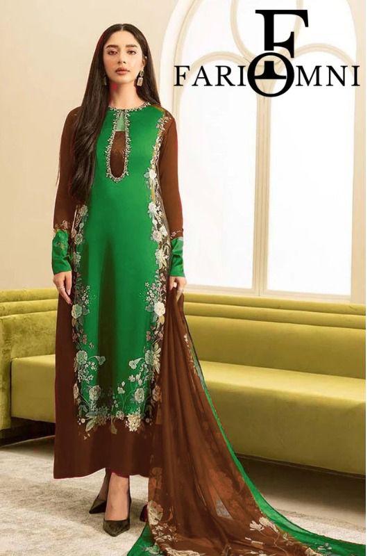 Lulusar Brown & Green Silk Hand Work Party Wear Collection 3pc