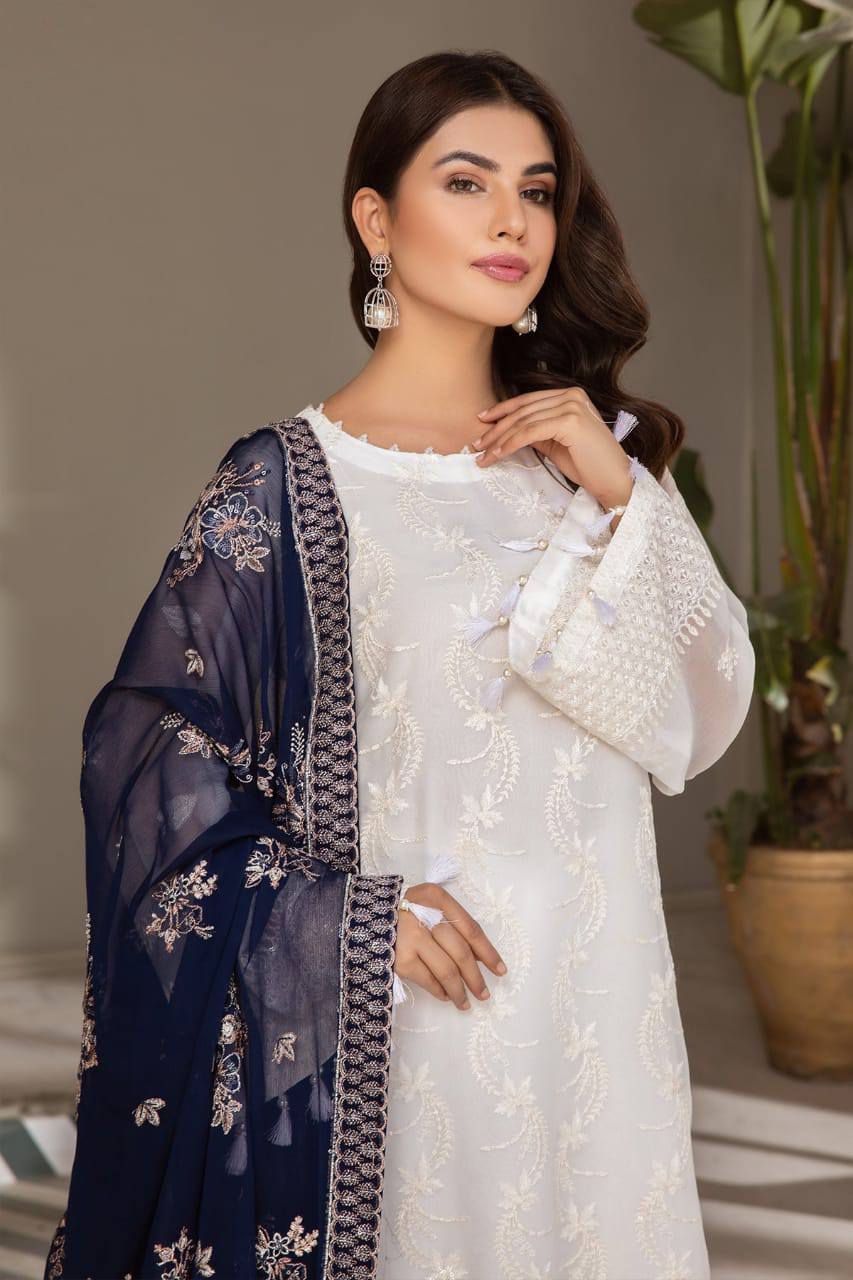 Alizeh White Chiffon Hand Work Formal Collection Unstitched
