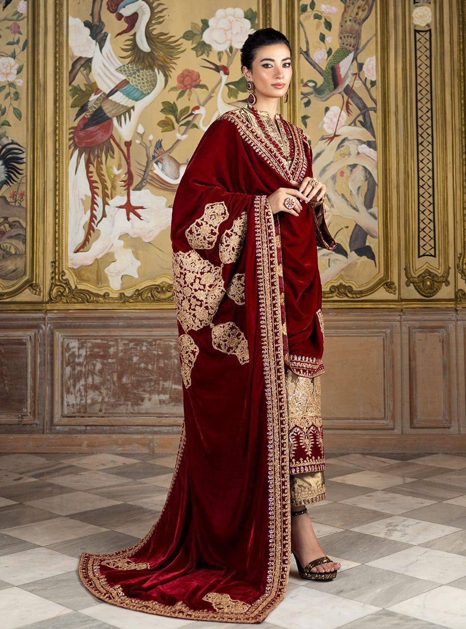 Zainab Chottani Mehsori Fabric Velvet Shawls Wedding Collection Unstitched