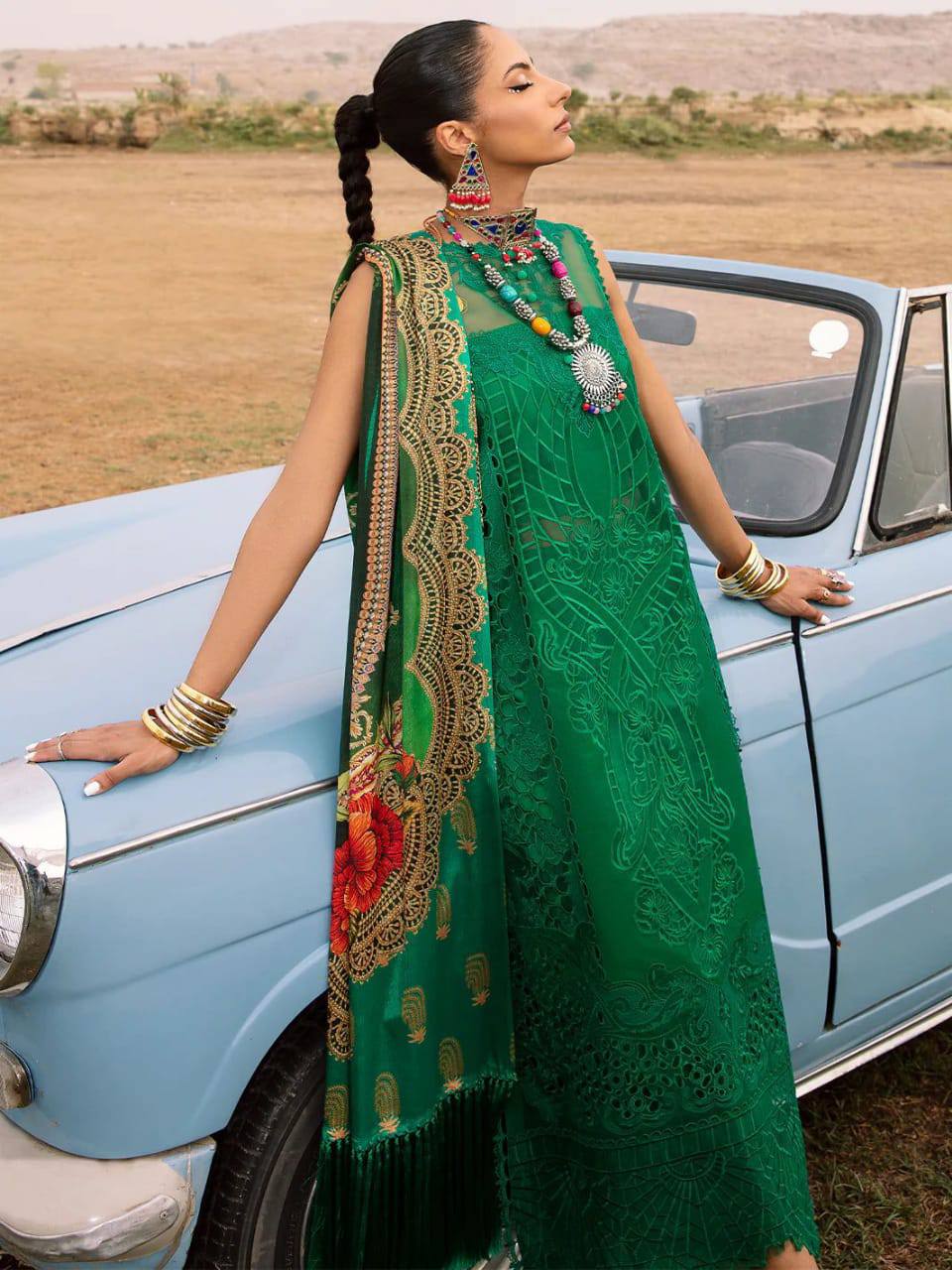 Maria B Green Chikankari Embroidery Cotton Lawn Unstitched