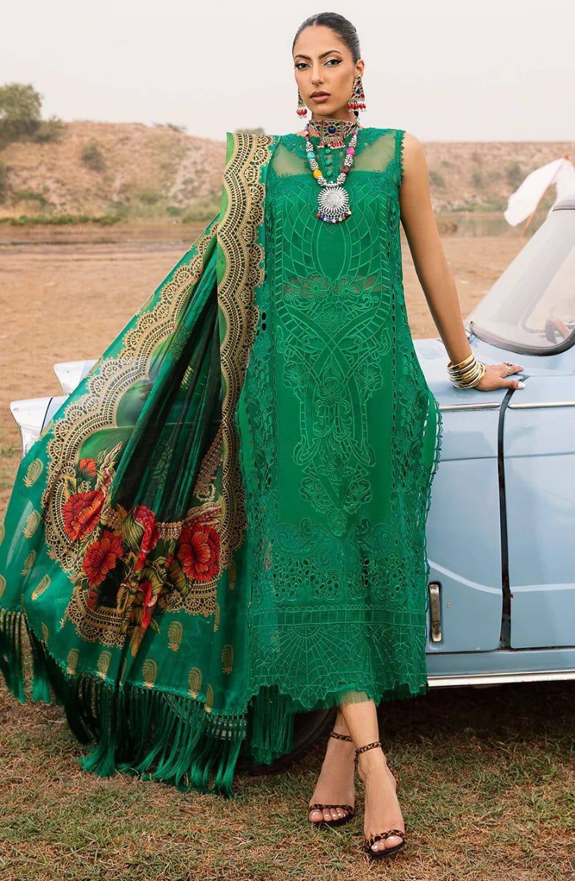 Maria B Green Chikankari Embroidery Cotton Lawn Unstitched